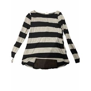 Paper Kite Womens Long Sleeve Black And Grey Striped Top Cinched Button Back XS
